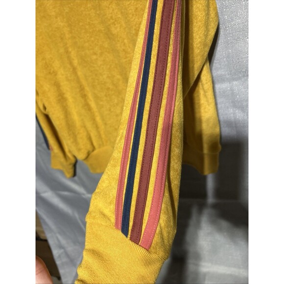 Evereve Yellow Terry Cloth Pullover Sweatshirt Striped Sleeve S rainbow 70s chic - Picture 6 of 7